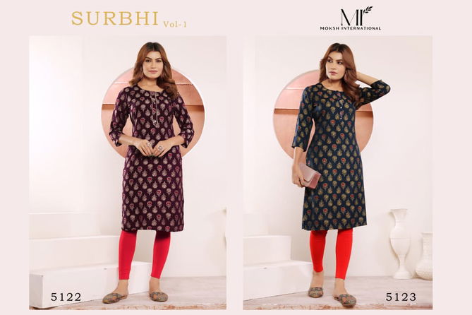 Surbhi Vol 1 By Moksh Viscose Maslin Printed Kurti Wholesale Price